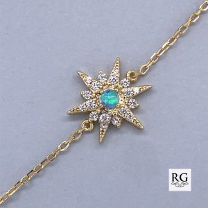 925 YG SYNTH BL OPAL+CZ BETHLEHEM STAR ANCHOR BRAC <br/>M15574.17Y
