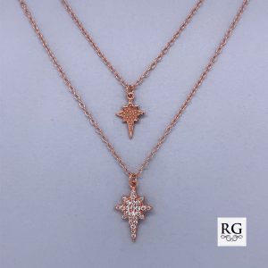 925 RG CZ PAVE BETHLEHEM STAR DBL LAYER ANCHOR CH  <br/>M15576.45+50R