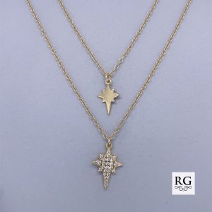 925 YG CZ PAVE BETHLEHEM STAR DBL LAYER ANCHOR CH  <br/>M15576.45+50Y