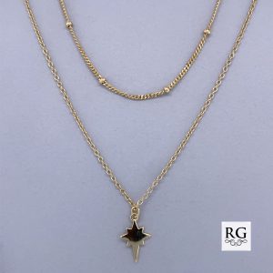 925 YG CZ PAVE BEHTLEHEM STAR DBL LAYER CHAIN EXT  <br/>M15577.45+50Y