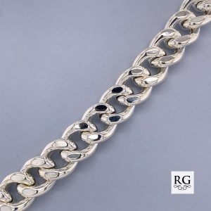 925 HOLLOW BEVEL EDGE CURB BRACELET+CHAIN - 13MM <br/>M15582