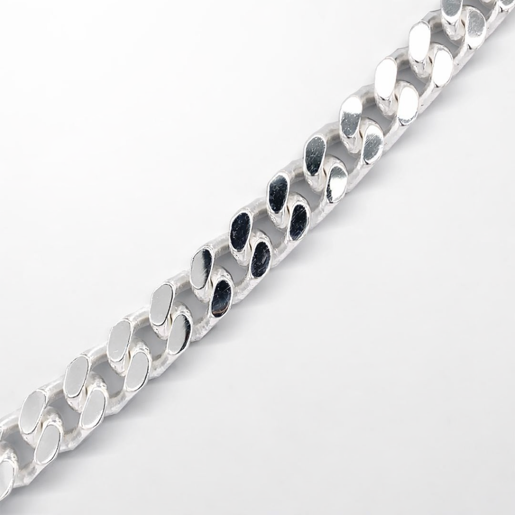 925 SOLID CURB LINK BRACELET+CHAIN - 8MM <br/>M15587