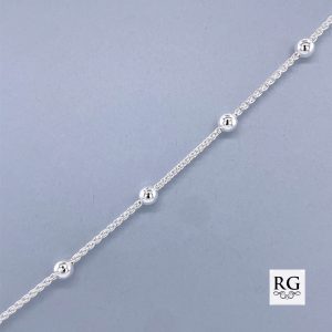 925 BALLS ON WHEAT LINK ANKLET  4+1.4MM  24CM 3.1g <br/>M15598.24