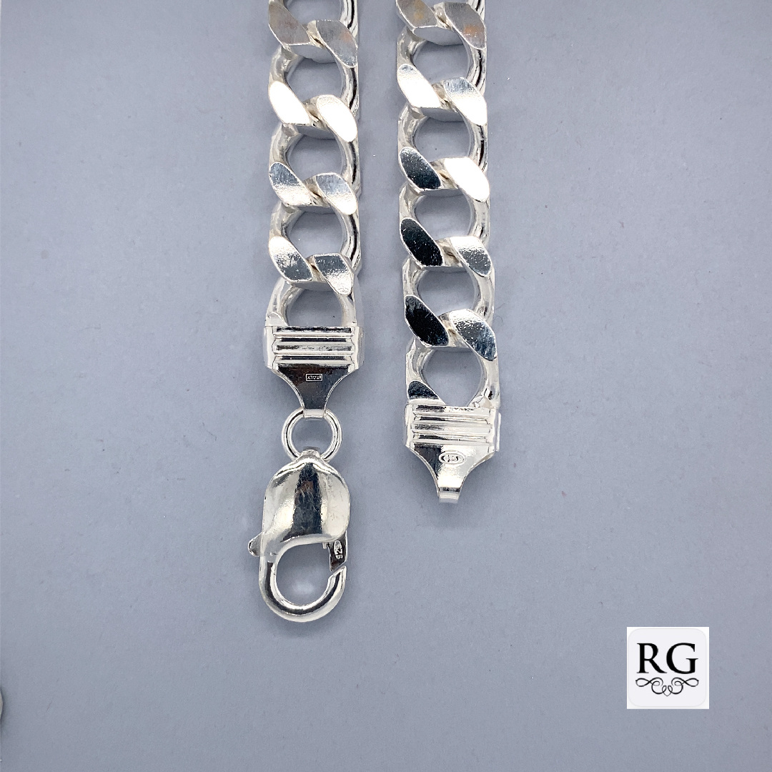925 HOL BEVEL EDGE SQ CURB BRACELET+CHAIN 10MM <br/>M15602 - Image 2