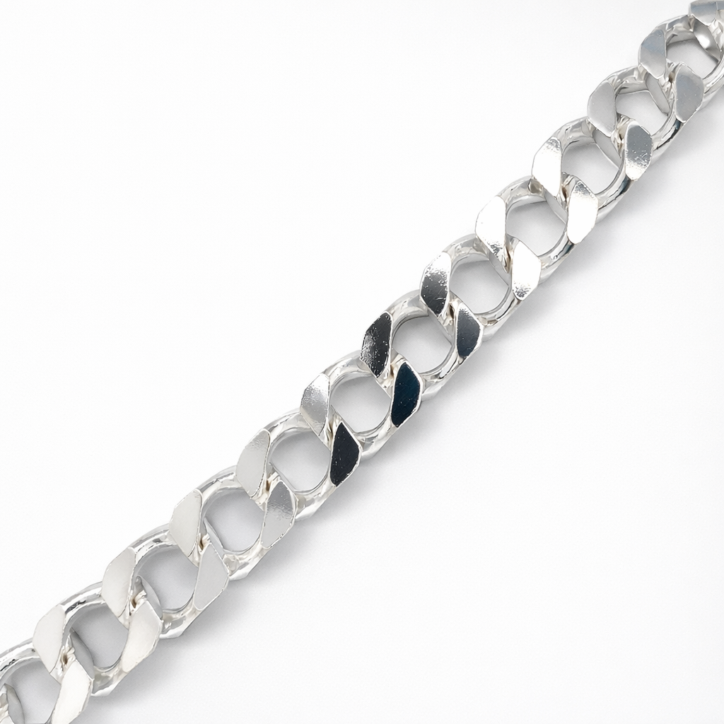 925 HOL BEVEL EDGE SQ CURB BRACELET+CHAIN 10MM <br/>M15602