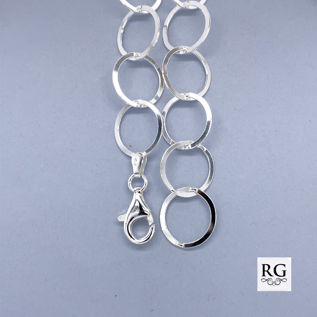 925 FLAT RND ROLO LINK BRACELET+CHAIN - 13MM <br/>M15607 - Image 2