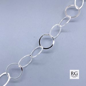 925 FLAT RND ROLO LINK BRACELET+CHAIN - 13MM <br/>M15607