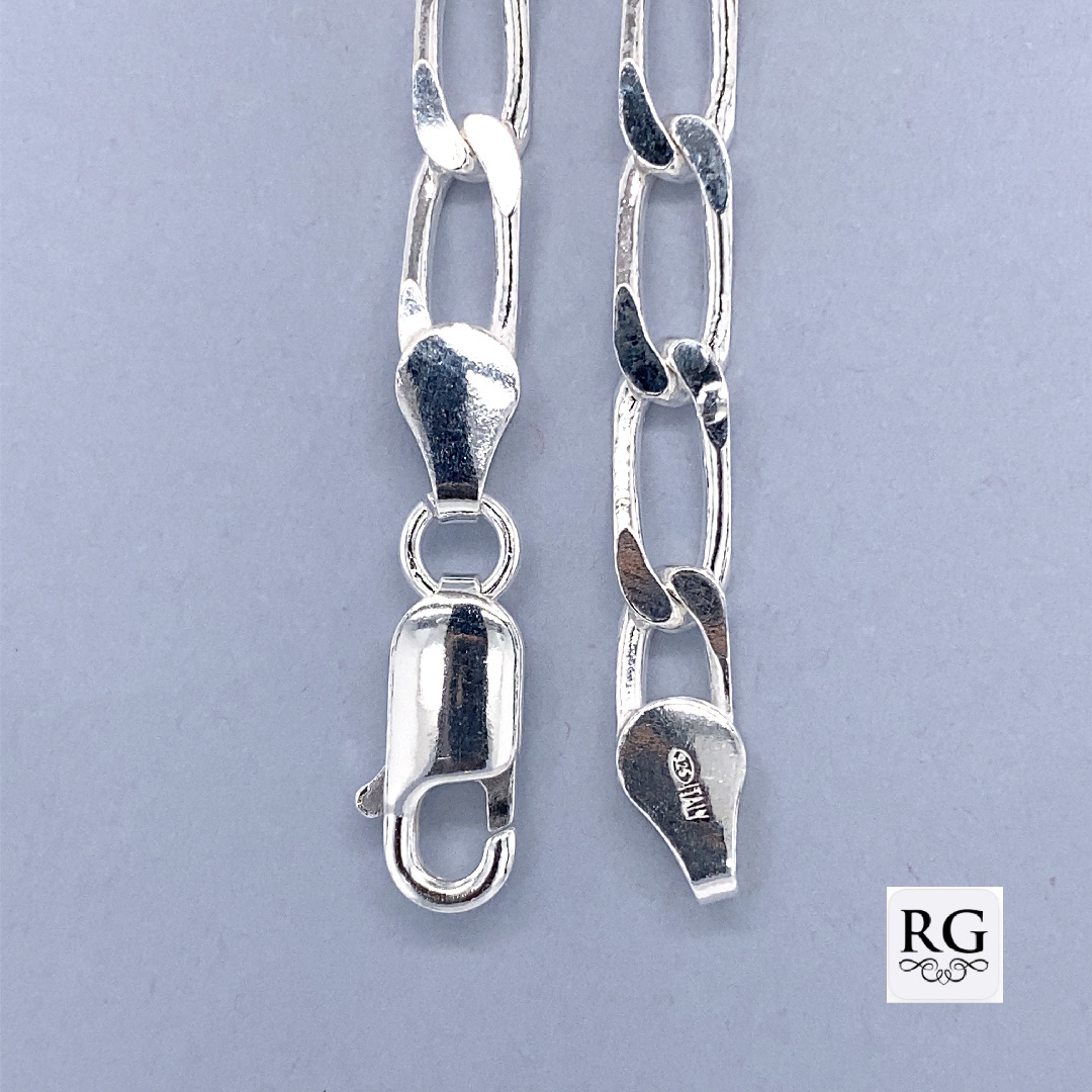 925 FLAT CURB LINK BRACELET+CHAIN - 4.7MM <br/>M15619 - Image 2