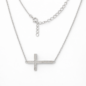 925 CZ PAVE CROSS ON ANCHOR CHAIN - 14.6+1.2 2.44g <br/>M15674.45