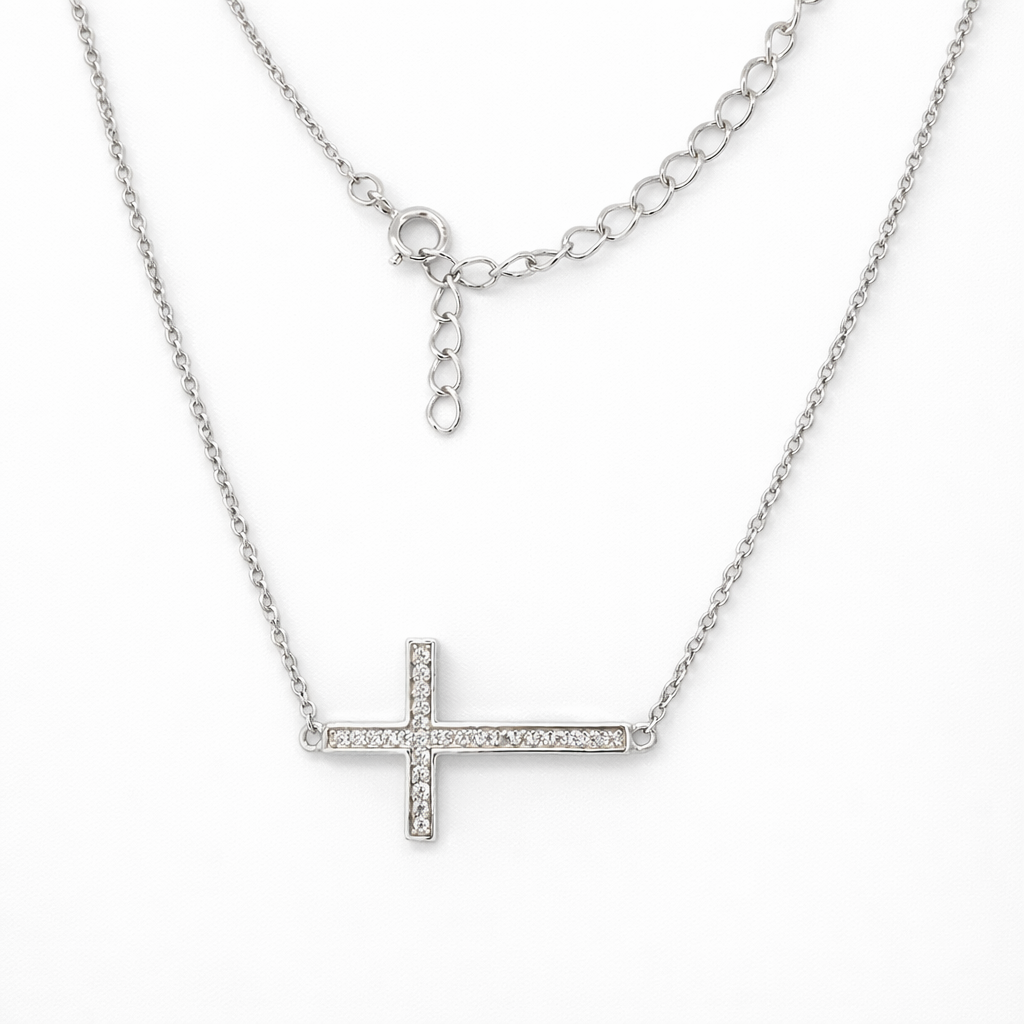 925 CZ PAVE CROSS ON ANCHOR CHAIN - 14.6+1.2 2.44g <br/>M15674.45
