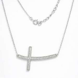 925 CZ PAVE CROSS ON ANCHOR CHAIN - 22+1.2 - 2.9g <br/>M15675.45
