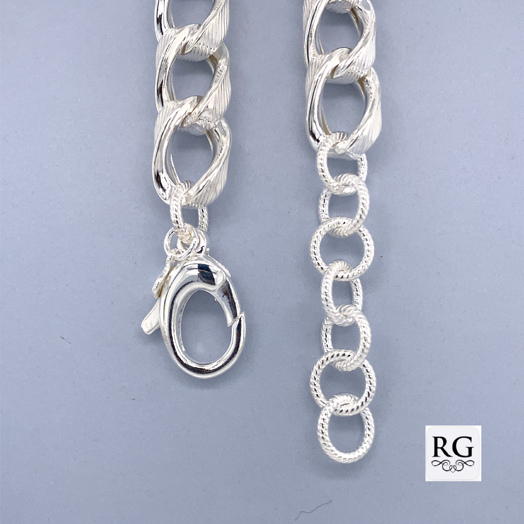 925 SLANTED TEXTURED OVAL LINK BRAC+CHAIN - 11MM <br/>M15676 - Image 2