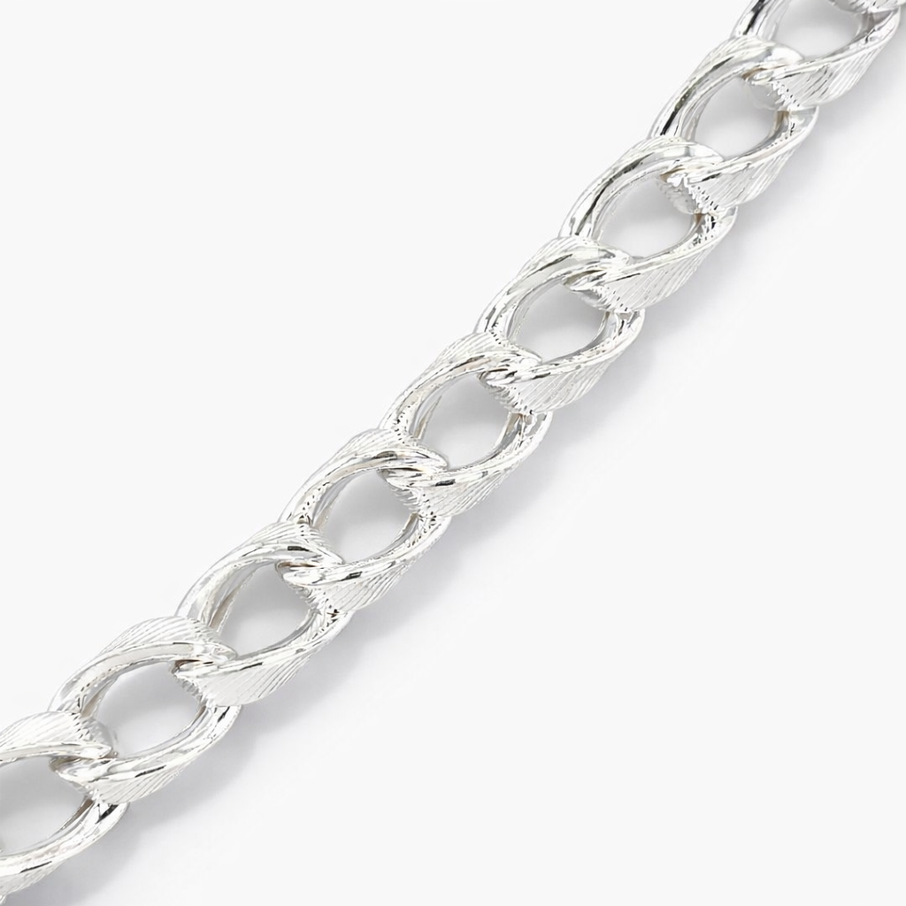 925 SLANTED TEXTURED OVAL LINK BRAC+CHAIN - 11MM <br/>M15676