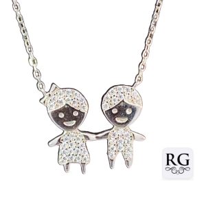 925 CZ PAVE BOY+GIRL ON ANCHOR CHAIN - 4g <br/>M15763.42+3
