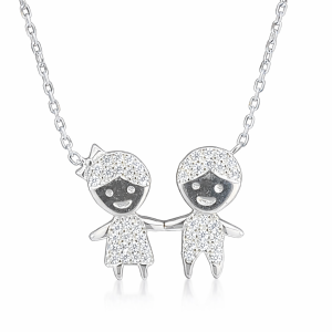 925 CZ PAVE BOY+GIRL ON ANCHOR CHAIN - 4g <br/>M15763.42+3