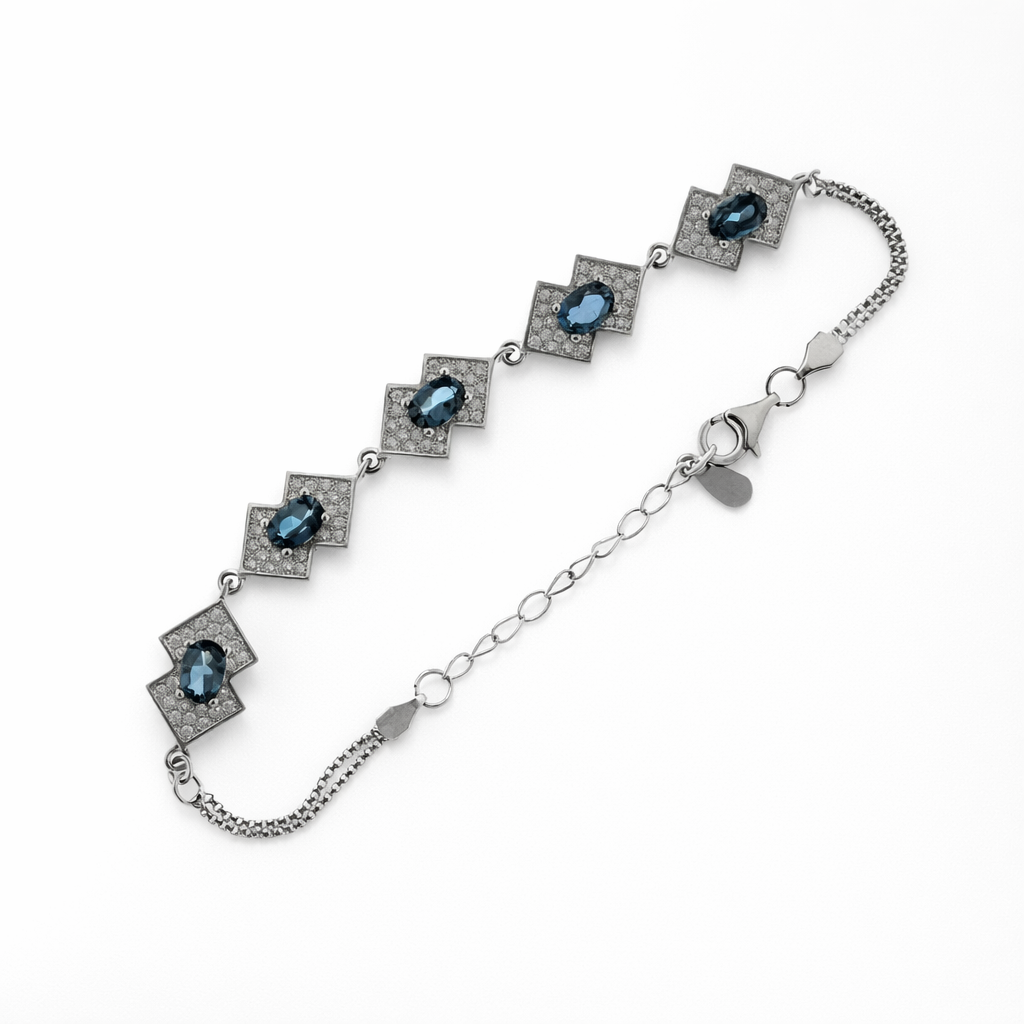 925 OVAL LONDON BLUE+CZ PAVE TENNIS BRACELET <br/>M15793.19