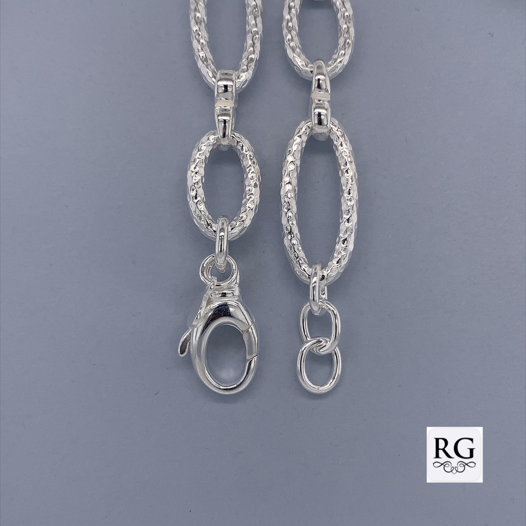 925 HAMMERED OVAL LINK BRACELET+CHAIN - 11MM <br/>M15858 - Image 2