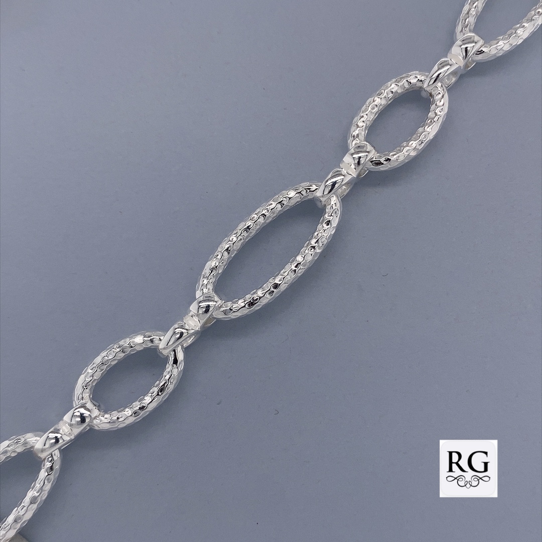 925 HAMMERED OVAL LINK BRACELET+CHAIN - 11MM <br/>M15858