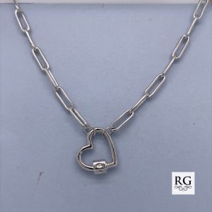 925 CZ OUTLINE HEART ON PAPERCLIP CHAIN - 9.9g <br/>M15862.40+5