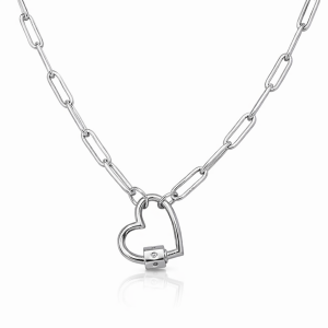 925 CZ OUTLINE HEART ON PAPERCLIP CHAIN - 9.9g <br/>M15862.40+5