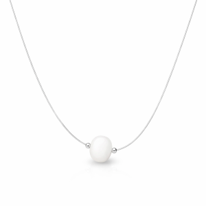 925 WHITE FRESHWATER PEARL ON GUT CHAIN - +/-9MM <br/>M15868.40+3