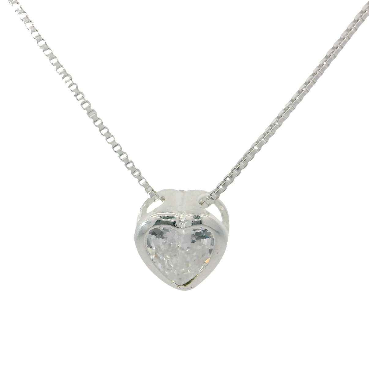 925 SLIDING CZ HEART ON BOX CHAIN 7X7+0.8 1.95g