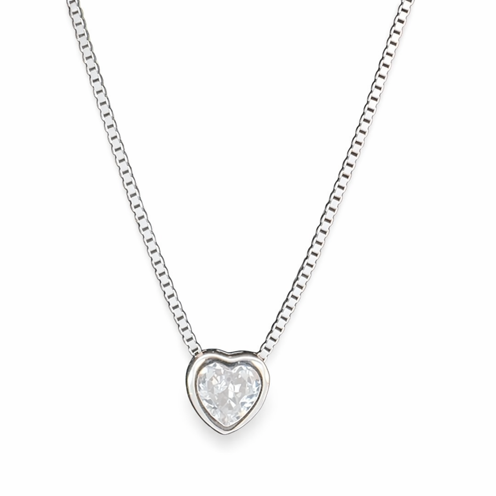 925 SLIDING CZ HEART ON BOX CHAIN 7X7+0.8 2.3g <br/>M15871.42+3