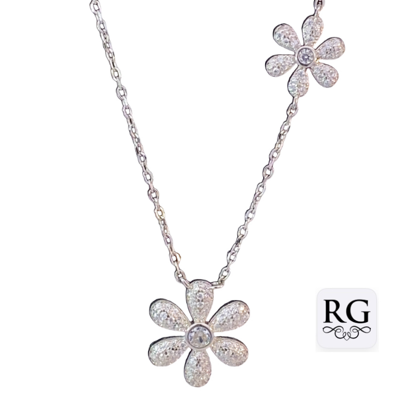 925 CZ PAVE DOUBLE DAISY ON ANCHOR CHAIN - 3.35g <br/>M15873.42+3
