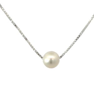 925 WHITE FW PEARL ON BOX CHAIN - 6MM