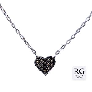 925 MARCASITE HEART ON ANCHOR CHAIN - 8X6+1.3  2.4 <br/>M15965.40+5