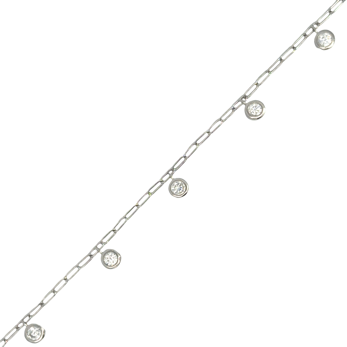 925 TUBE SET DROP CZ'S ON PAPERCLIP BRACELET 2.1g