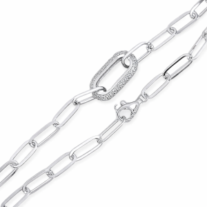 925 CZ PAVE OVAL LINK PAPERCLIP BRACELET - 3.1g <br/>M15977.18