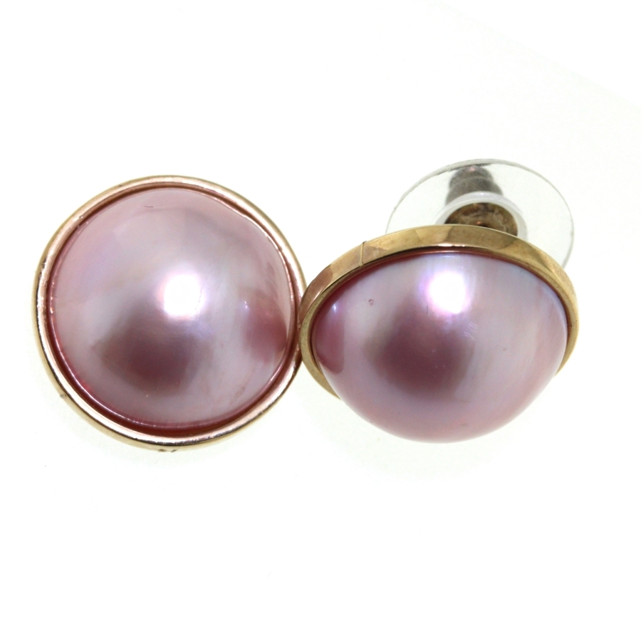 9CT YG PINK MABE TUBE SET STUDS - 16MM - 8.54g <br/>M1598 - Image 2