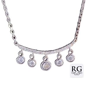 925 DROP CZ'S CURVE BAR ANCHOR CHAIN - 2.9g <br/>M15986.42+3