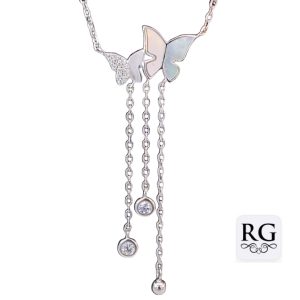 925 MOP+CZ PAVE DBL BUTTERFLIES DROP CHAINS  3.56g <br/>M15987.42+3