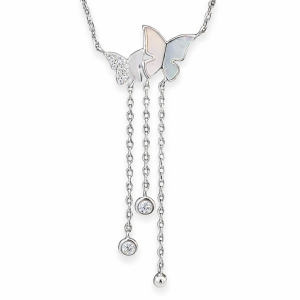 925 MOP+CZ PAVE DBL BUTTERFLIES DROP CHAINS  3.56g <br/>M15987.42+3