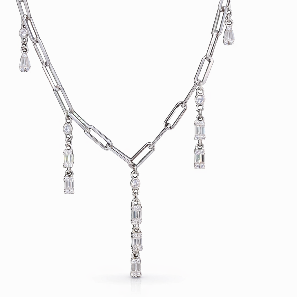 925 DROP RND+BAG CZ'S ON PAPERCLIP CHAIN - 3MM 8.2 <br/>M15993.42+5