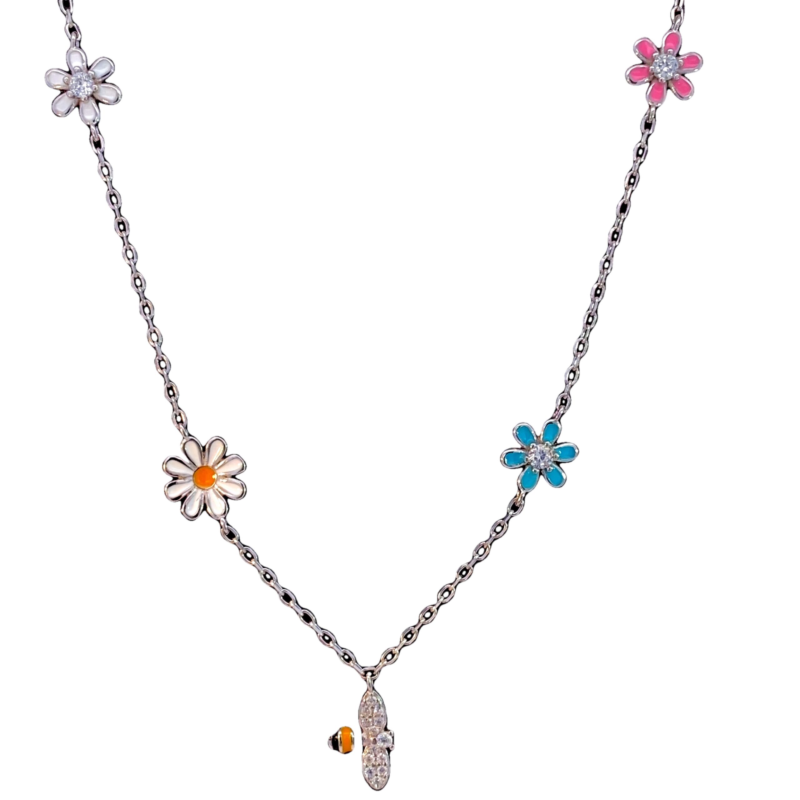 925 COL ENAMEL DAISIES+BEE ANCHOR BRACELET+CHAIN <br/>M16010 - Image 2