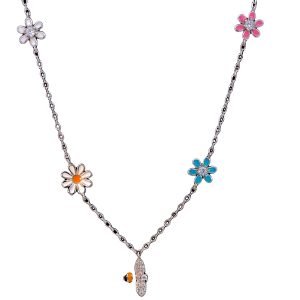 925 COL ENAMEL DAISIES+BEE ON ANCHOR CHAIN - 3.3g