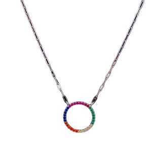 925 MULTI COL CIRCLE OF LIFE PAPERCLIP CHAIN 16MM  <br/>M16034.41+3