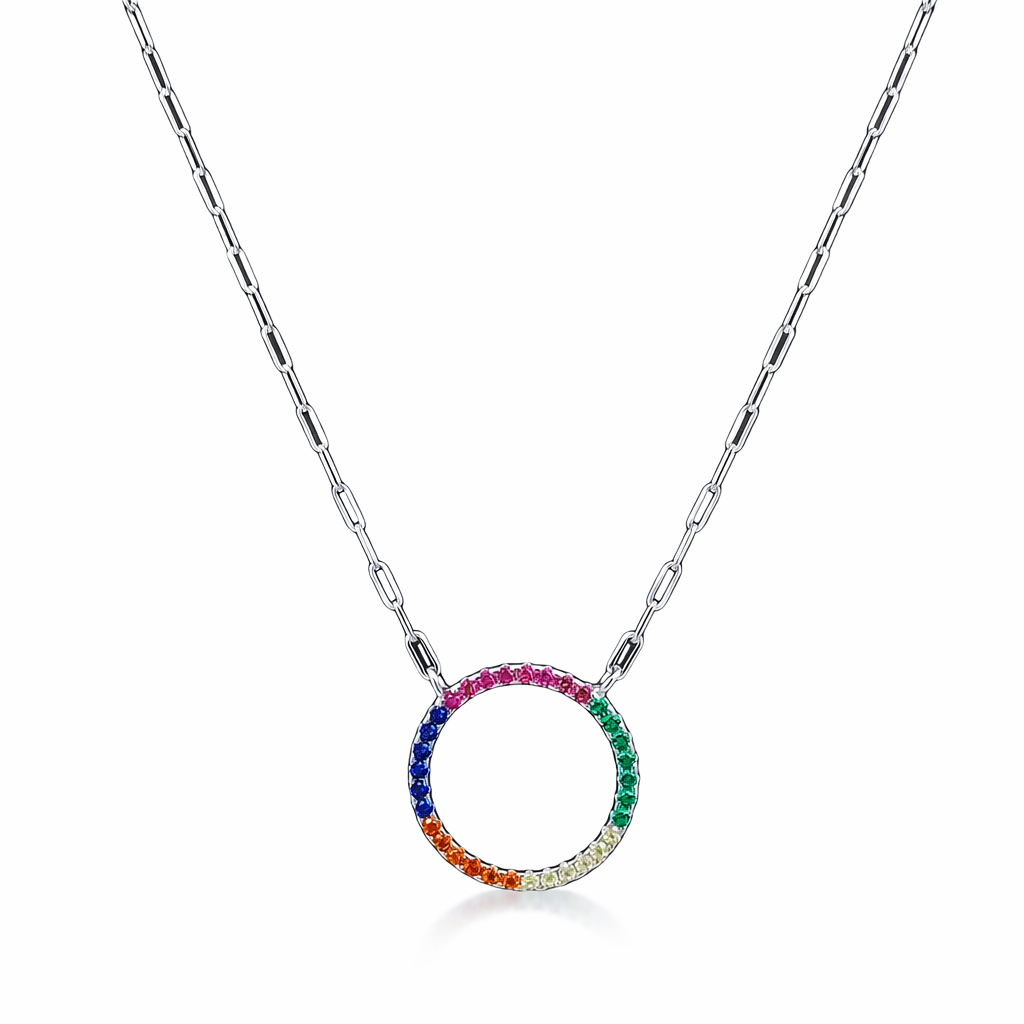 925 MULTI COL CIRCLE OF LIFE PAPERCLIP CHAIN 16MM <br/>M16034.41+3