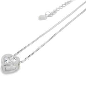 925 SLIDING CZ HEART ON BOX CHAIN - 8X8+0.8 2.7g <br/>M16038.42+5