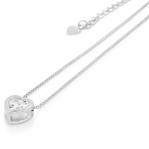 925 SLIDING CZ HEART ON BOX CHAIN - 8X8+0.8 2.7g <br/>M16038.42+5