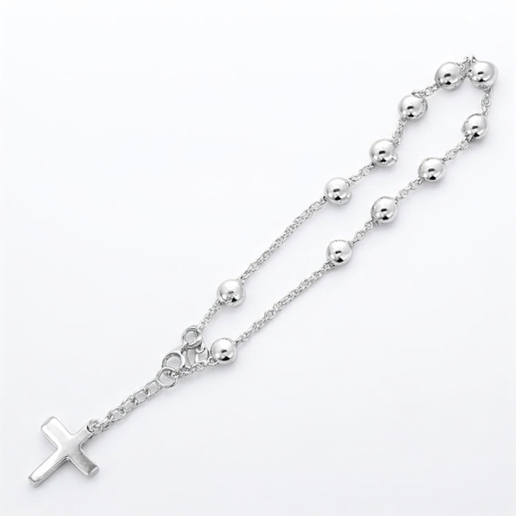 925 HOL BALLS ON ANCHOR BRACELET+CROSS EXT 6MM <br/>M16052.19