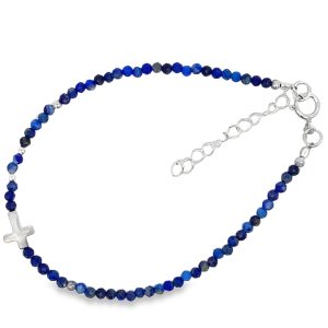 925 LAPIS+BALLS CROSS BRACELET - 2MM <br/>M16078.16+3