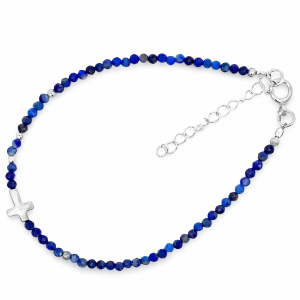 925 LAPIS+BALLS CROSS BRACELET - 2MM <br/>M16078.16+3