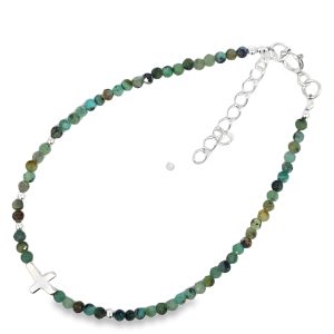 925 DARK CRYSOCOLLA+BALLS CROSS BRACELET - 2MM <br/>M16079.16+3