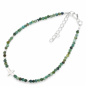 925 DARK CRYSOCOLLA+BALLS CROSS BRACELET - 2MM <br/>M16079.16+3
