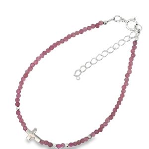 925 PINK TOURMALINE+BALLS CROSS BRACELET - 2MM <br/>M16080.16+3