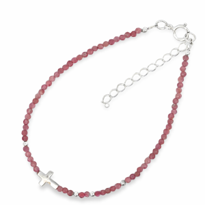 925 PINK TOURMALINE+BALLS CROSS BRACELET - 2MM <br/>M16080.16+3